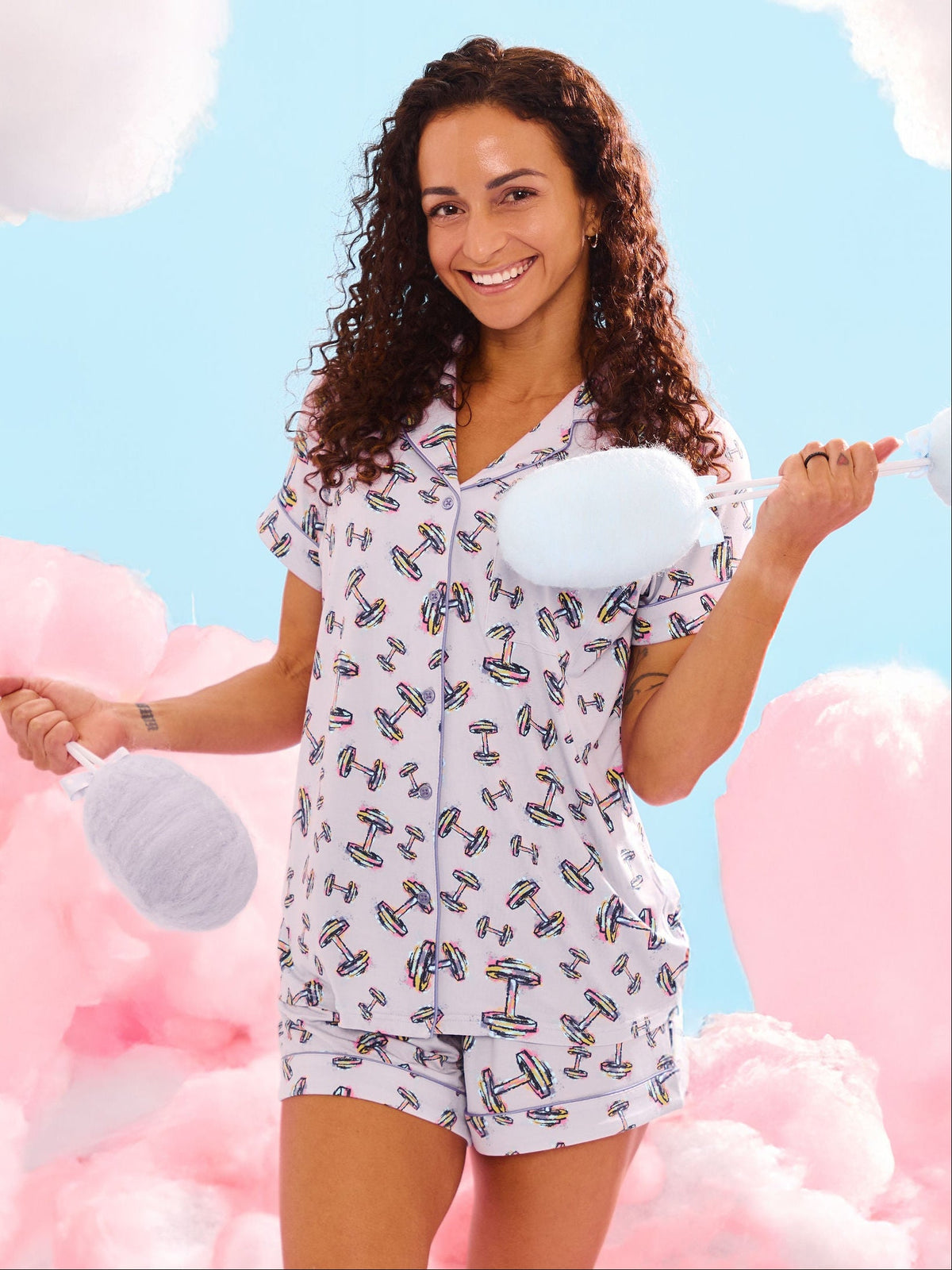 Pajama Shorts Set - Dumbbell Print