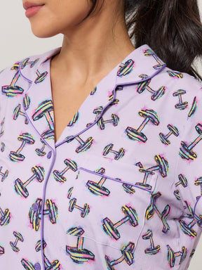 Pajama Shorts Set - Dumbbell Print