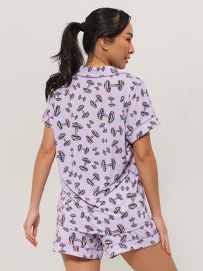 Pajama Shorts Set - Dumbbell Print